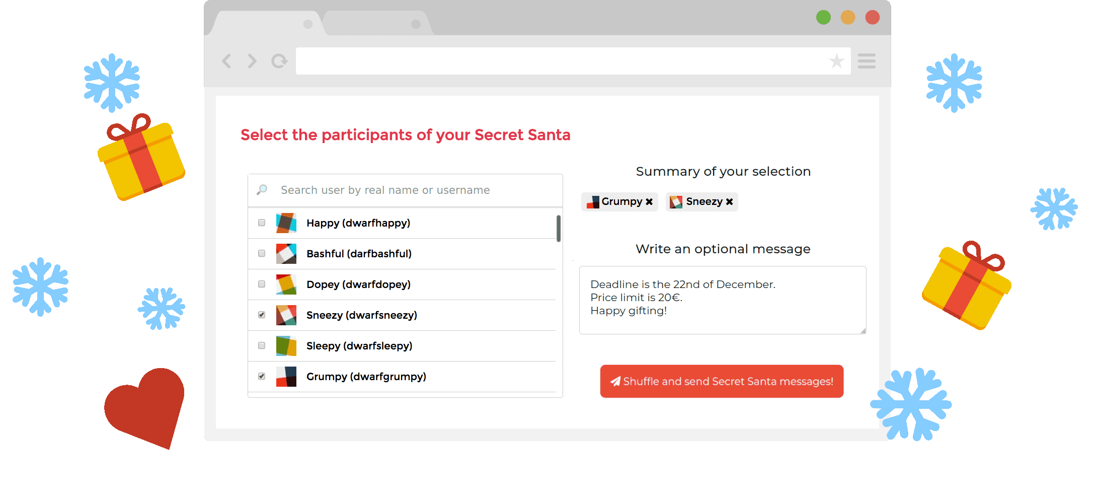 User selection interface